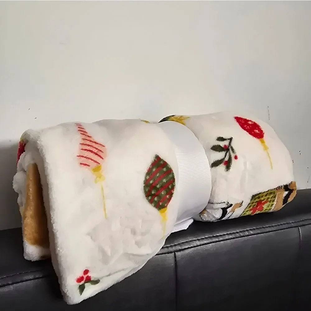 Wondershop Brown Puppy Dog Calico Kitty Cat Plush Throw Blanket Christmas 2024